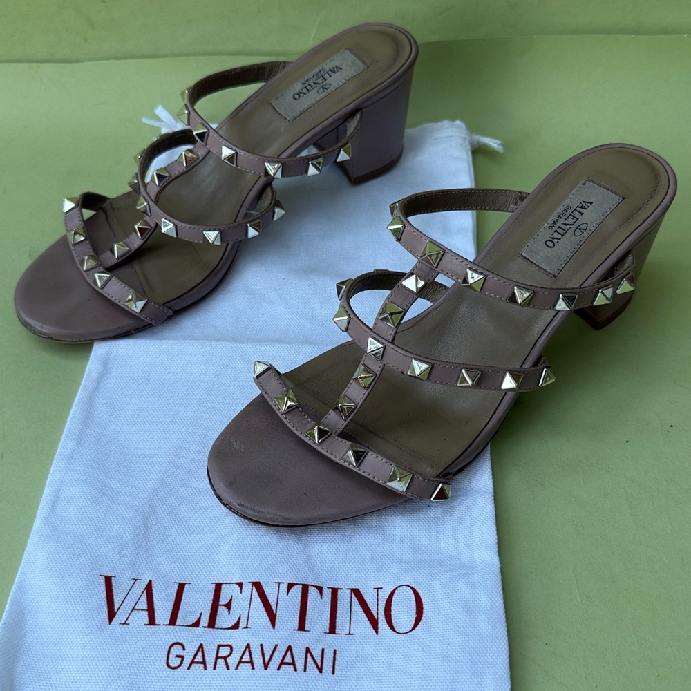 Valentino Garavani Dusty Pink Sandals with Gold Accents and Chunky Heel - Picture 4 of 15